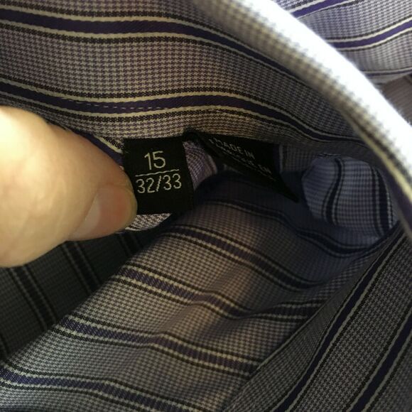 Hugo Boss Shirt Mens Sz 15 32 33 Purple Striped Sharp Fit Long Sleeve Button Up - Picture 7 of 9